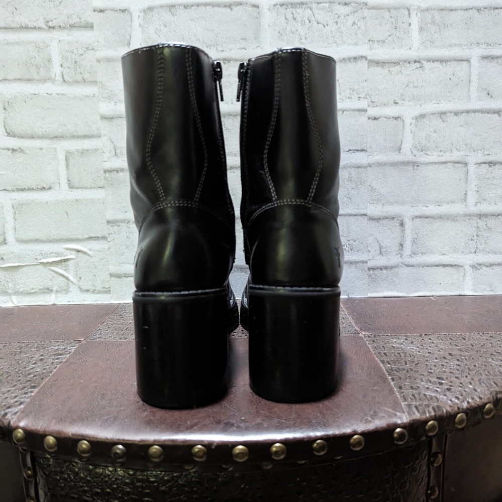 Frye Vintage Y2K Villager Boot Lace Up Zip Stitch 70's Chunky Heel Black Size 9 - Picture 4 of 16